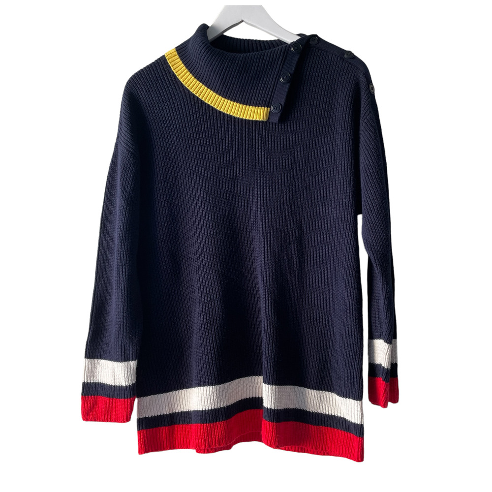 Talbots Navy Sweater with Yellow and Red Accents